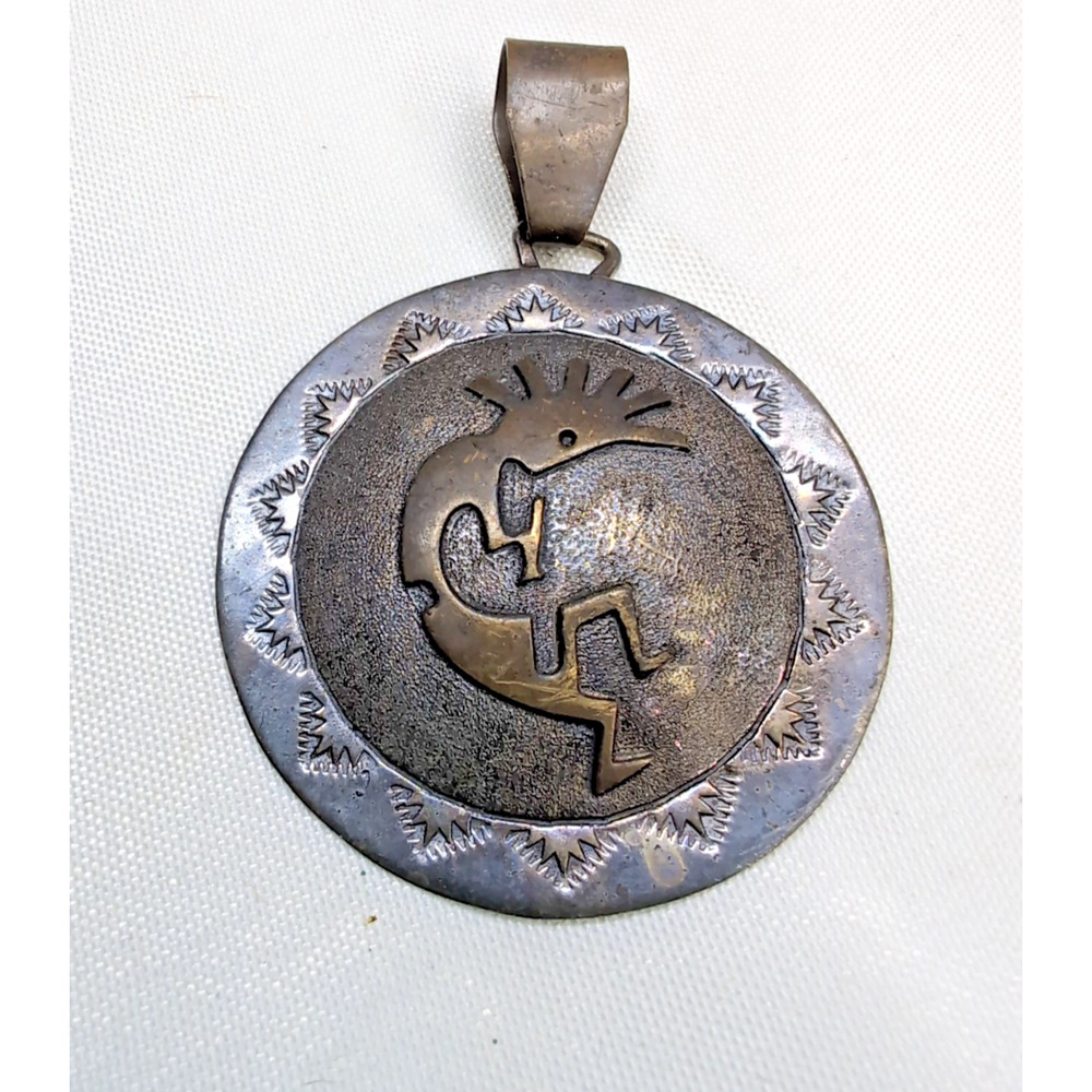 Vintage Sterling Silver Mixed Metal Kokopelli Pendant Marked 'E R'